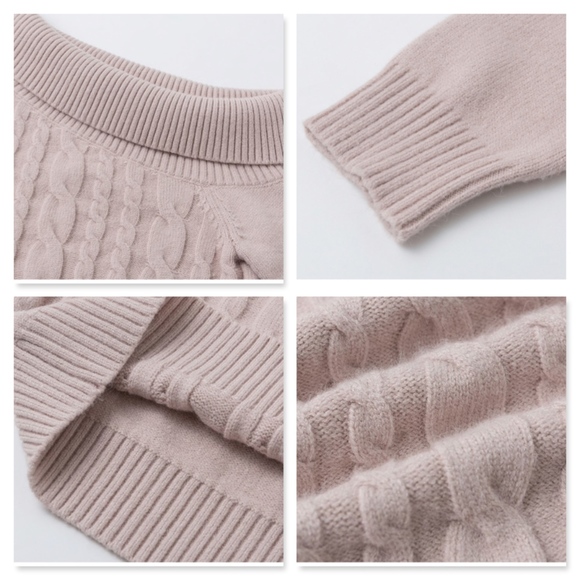 One Shoulder Cable Knit Nude Pink Sweater - Picture 7 of 11